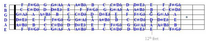 Fretboard with All strings labelled